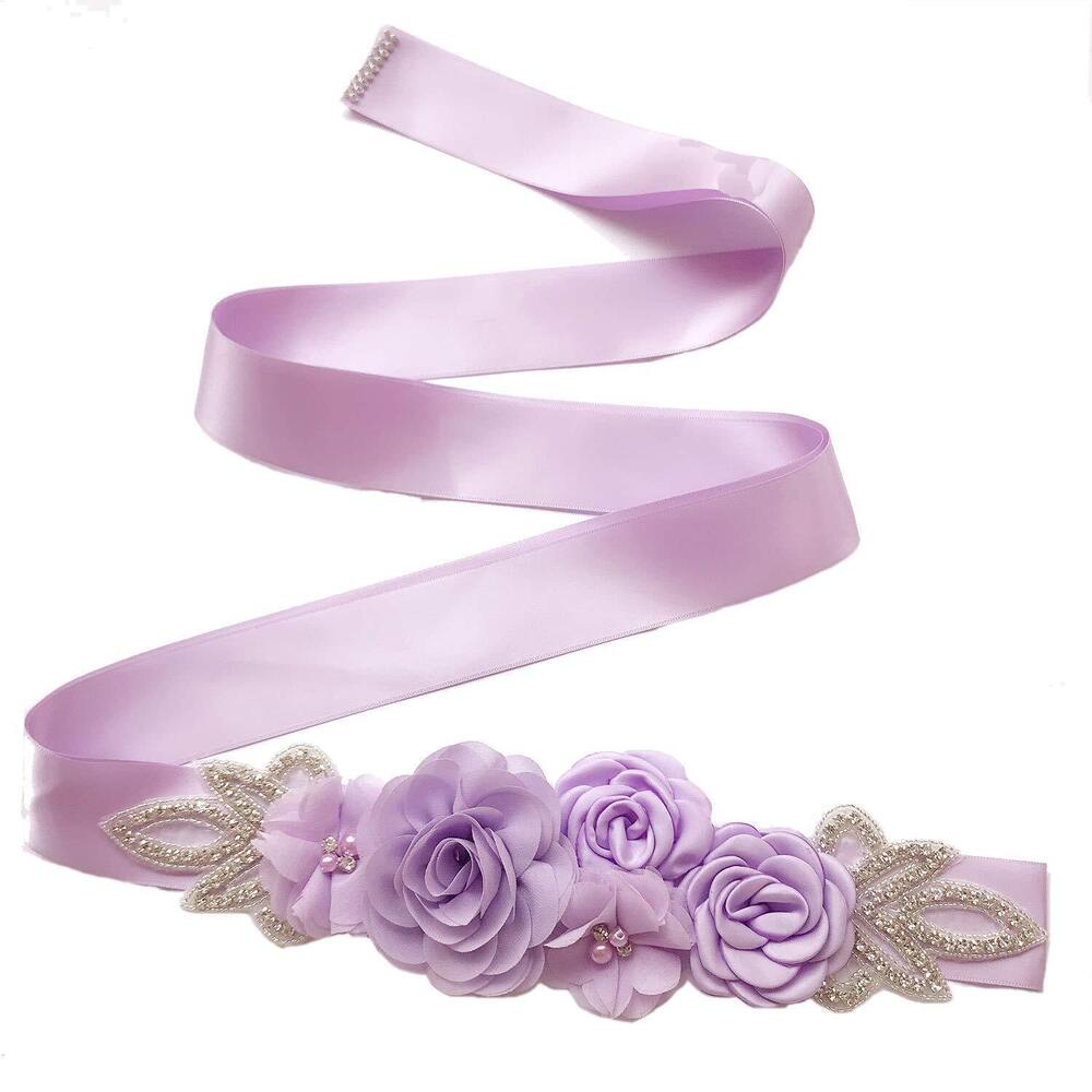 9800 Sash Belt with Flowers Pearls Rhinestone for Wedding Bride/Baby Shower